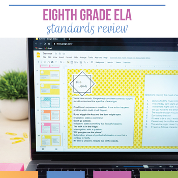 Preview of Eighth Grade ELA Review Grammar, Reading, Writing, Listening EDITABLE