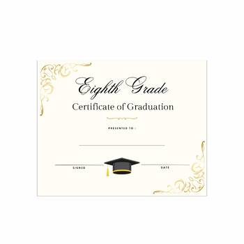 Preview of 8th Eighth Grade Graduation Diploma Certificate Printable Black and Gold