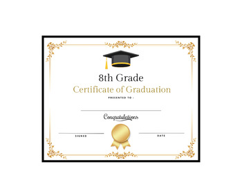 Preview of Eighth Grade Graduation Diploma Certificate Instant Download Printable 8th
