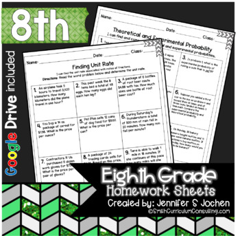 Preview of Eighth Grade Math Homework Printable & Digital Learning