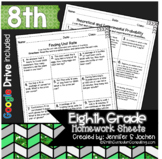 Eighth Grade Math Homework Printable & Digital Learning