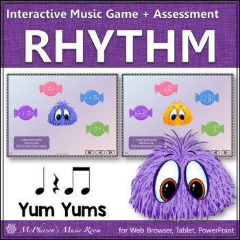 Preview of Elementary Music Eighth Notes Interactive Rhythm Game + Assessment {Yum Yums}