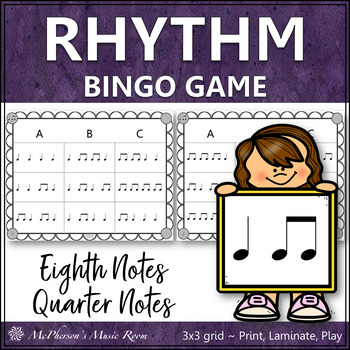Preview of Eighth Notes Rhythm Bingo Game for Music (quarter note/eighth notes)