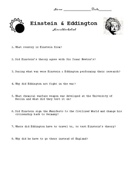 Preview of Einstein and Eddington Movie Worksheet