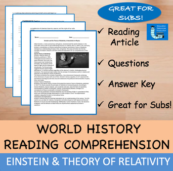 Preview of Einstein the Theory of Relativity - Reading Comprehension Passage & Questions