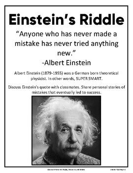 Preview of Einstein's Riddle Rewritten for a Growth Mindset Anchor Charts and Word Search