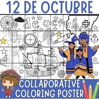 Preview of El 12 de octubre / Día de la Raza Collaborative coloring poster