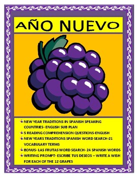 Preview of El AÑO NUEVO -New Year Traditions-Reading Comprehension-Distance Learning 