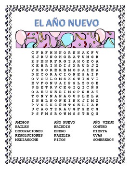 Preview of El AÑO NUEVO- New Year-Word Search and Double Puzzle-Spanish-Distance Learning