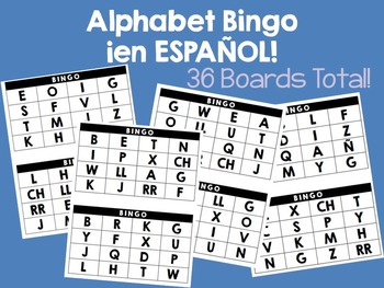 Preview of El Alfabeto (Alphabet) 36 BINGO Boards for la clase de español (Spanish class)