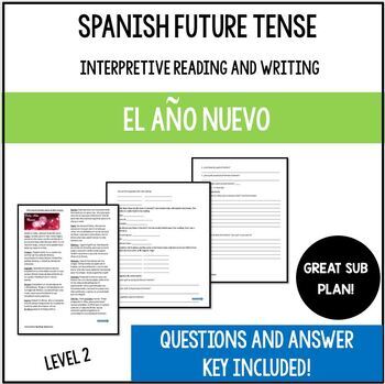 Preview of El Año Nuevo Future Tense Spanish Interpretive Reading Writing Sub Plan Activity