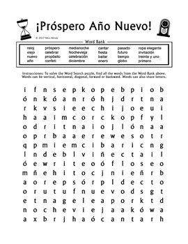 ano nuevo spanish new year crossword word search puzzle