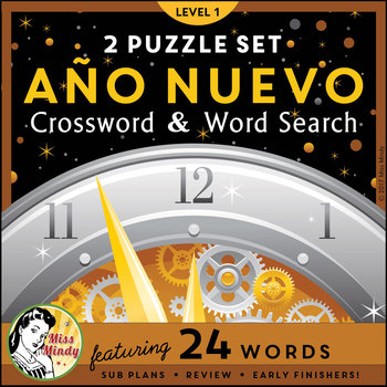 Ano Nuevo Spanish New Year Crossword Word Search Puzzle Set By Miss Mindy