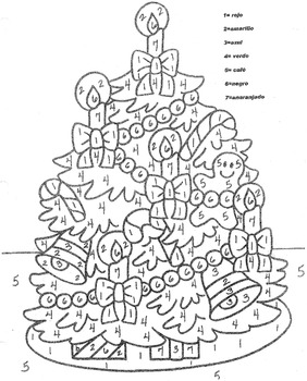 Preview of El Arbol de Navidad- Christmas Tree-Color by Number in Spanish-Distance Learning
