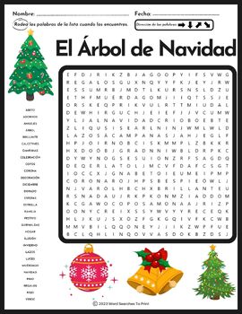 El Árbol de Navidad Sopa de Letras – Christmas Tree Word Search in Spanish