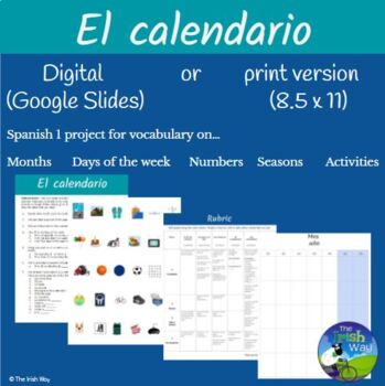 Preview of El Calendario (Un mes) Proyecto - Creating a (1 month) Calendar - Spanish 1