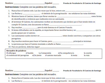 Preview of El Camino de Santiago - Unidad : lista de vocabulario + quiz