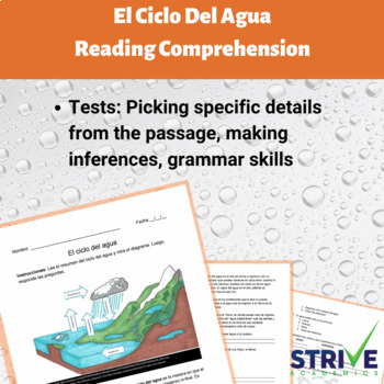 Preview of El Ciclo Del Agua/The Water Cycle Reading Comprehension Worksheet - Spanish Ver