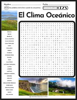 Preview of El Clima Oceánico Sopa de Letras – Spanish Marine Climate Word Search Puzzle