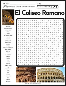 El Coliseo Romano Sopa de Letras – Roman Colosseum Word Search Puzzle ...