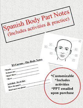 Preview of El Cuerpo (Body Parts) Notes
