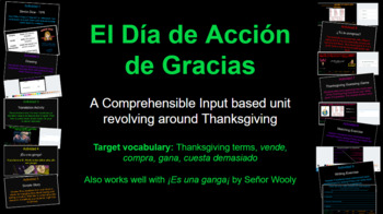 Preview of El Día de Acción de Gracias Peardeck Unit (vende, compra, gana, cuesta)