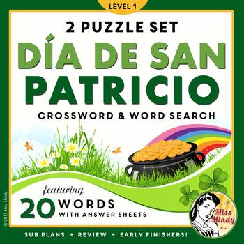 Preview of El Día de San Patricio Spanish St Patrick's Day Crossword Puzzle & Word Search