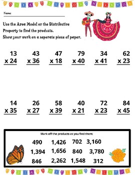 Preview of El Dia de Los Muertos Multiplication 2-digit by 2-digit