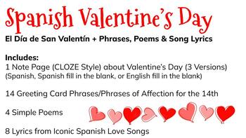 Preview of El Día de San Valentín Notes, Phrases, Poems & Lyrics Spanish Valentine's Day