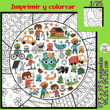 Preview of El Día de la Tierra: Póster Colaborativo para Colorear - Spanish Poster Activity
