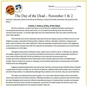 Preview of El Día de los Muertos: Day of the Dead Reading Activities & Sub Plan