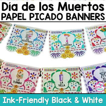 Preview of El Dia de los Muertos Papel Picado Banner (Ink-Friendly Black & White Format)