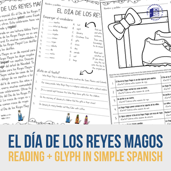 Preview of El Día de los Reyes Magos simple reading and glyph