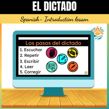 Preview of El Dictado Introduction Google Slides Spanish writing practice lessons