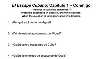 Preview of El Escape Cubano "Reading Log" Questions + Answers