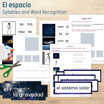 Preview of El Espacio - Spanish Immersion Space Word Recognition and Syllables