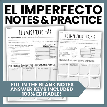 Preview of El Imperfecto | Spanish Imperfect Tense Editable Notes & Practice