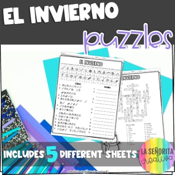 Preview of El Invierno Vocab Puzzles | Winter | Word Search and Crossword