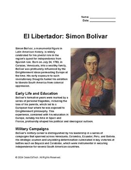 Preview of El Libertador: Simon Bolívar Worksheet