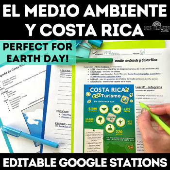 Preview of El Medio Ambiente y Costa Rica Digital Environment, Earth Day Spanish Sub Plans