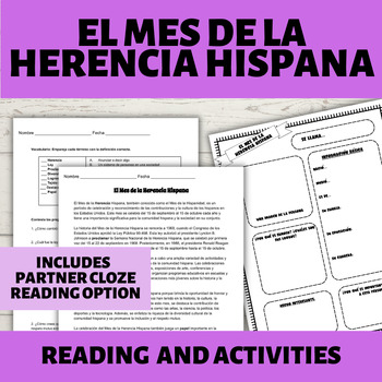 Preview of El Mes de la Herencia Hispana | READING & ACTIVITIES | Spanish 3 , 4 , AP