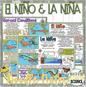 Preview of El Niño and La Niña Doodle Notes & Quizzes (PDF and Google Form Quiz)
