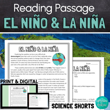 Preview of El Niño and La Niña Weather Reading Comprehension Passage PRINT and DIGITAL