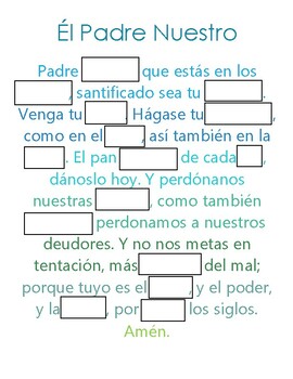 El Padre Nuestro activity by Anita Vel | TPT