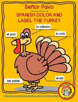 El Pavo - Label parts of the turkey in Spanish by Hola Amigos | TPT