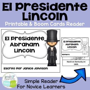Preview of Presidente Lincoln Spanish Presidents Day Reader | Print & Boom Cards | español