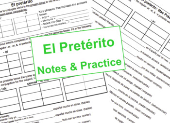 Preview of El Pretérito - Notes & Worksheet Practice