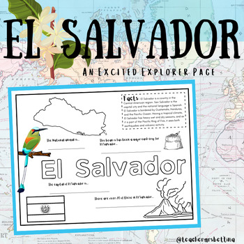 Preview of El Salvador Fact and Coloring Geography Page - Excited Explorer Series