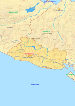 Preview of El Salvador map with cities township counties rivers roads labeled