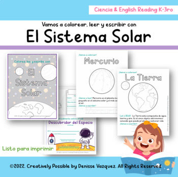 Preview of El Sistema Solar para colorear, leer y escribir hoja para imprimir